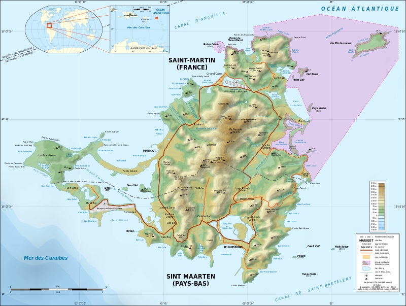 Saint martin island topographic map fr